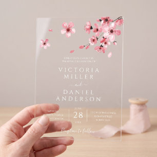 Blumenrosa Blossom Hochzeit Acryleinladungen
