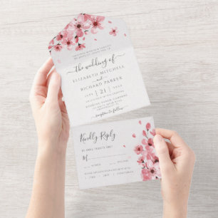 Blumenrosa Blossom Hochzeit All In One Einladung