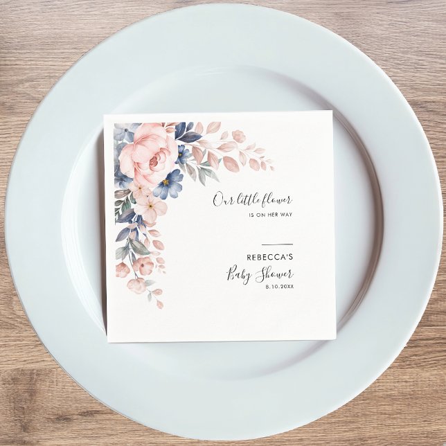 Blumenrosa Blume Wasserfarben Kinderdusche Serviette (Blush Pink Floral Baby Shower Paper Napkins)
