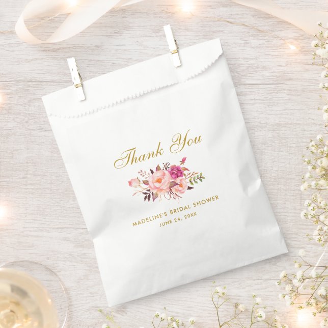 Blumenrosa Blush Gold Brautparty Danke Geschenktütchen (Ausgeschnitten)