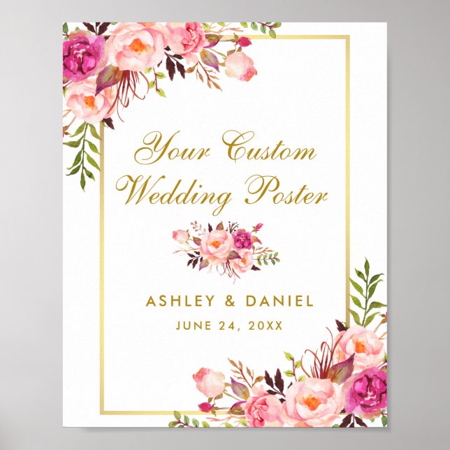 Blumenrosa Blush Gold Hochzeit Custom Poster (Vorne)