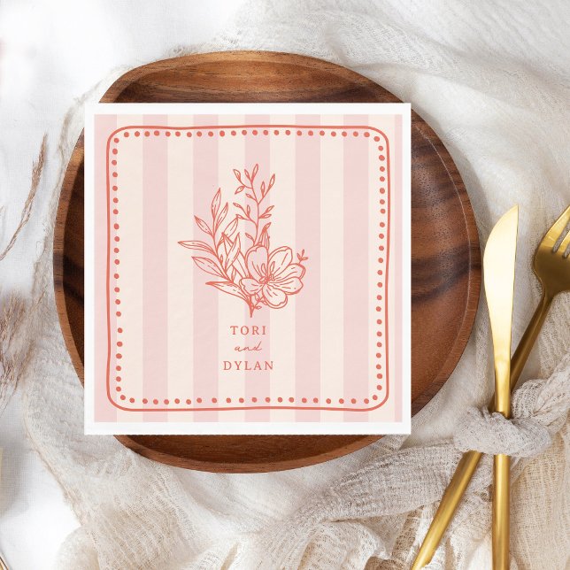 Blumenrosa Bouquet Stripe Wedding Serviette (Von Creator hochgeladen)