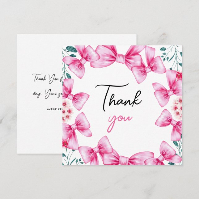 Blumenrosa Bow Coquette Sweet 16 Birthday Dankeskarte (Vorne/Hinten)