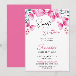 Blumenrosa Bow Coquette Sweet 16 Birthday Einladung