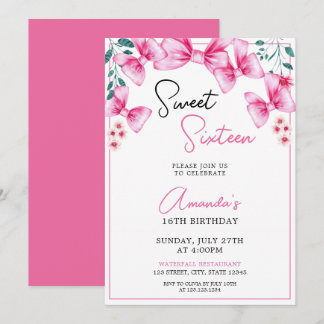 Blumenrosa Bow Coquette Sweet 16 Birthday Einladung