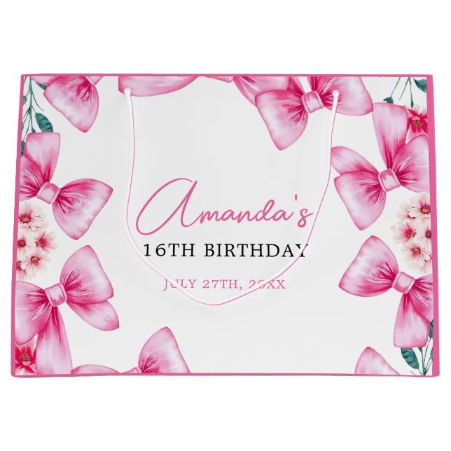 Blumenrosa Bow Coquette Sweet 16 Birthday Große Geschenktüte (Vorderseite)