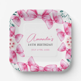 Blumenrosa Bow Coquette Sweet 16 Birthday Pappteller