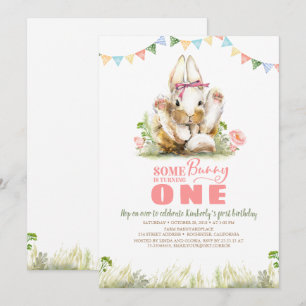 Blumenrosa Bunny Girls Einladung zum Geburtstag
