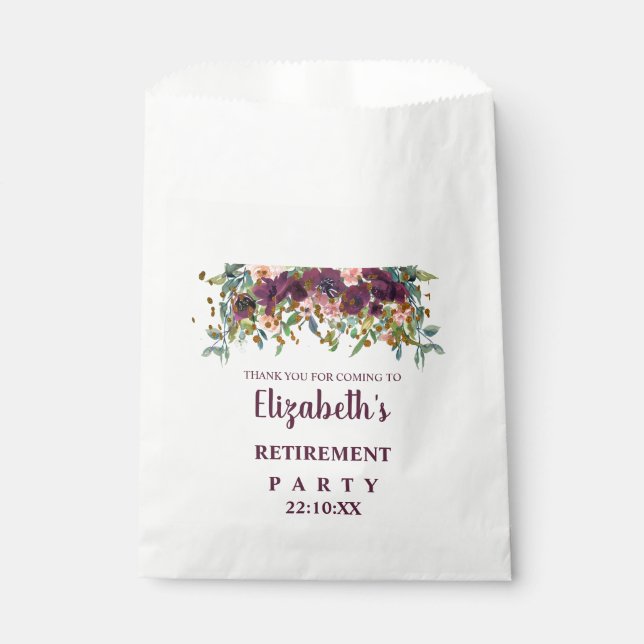 Blumenrosa, Burgund und Glitzer-Pensionskino Party Geschenktütchen (Vorderseite)