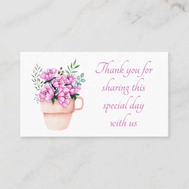 Blumenrosa Danke für die Hochzeit der Aquarellfarb Platzkarte (Vorderseite)