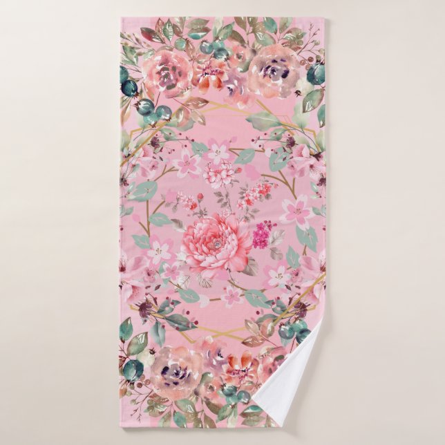 Blumenrosa-Design, rosa Blumenreste Badhandtuch Set (Badehandtuch)