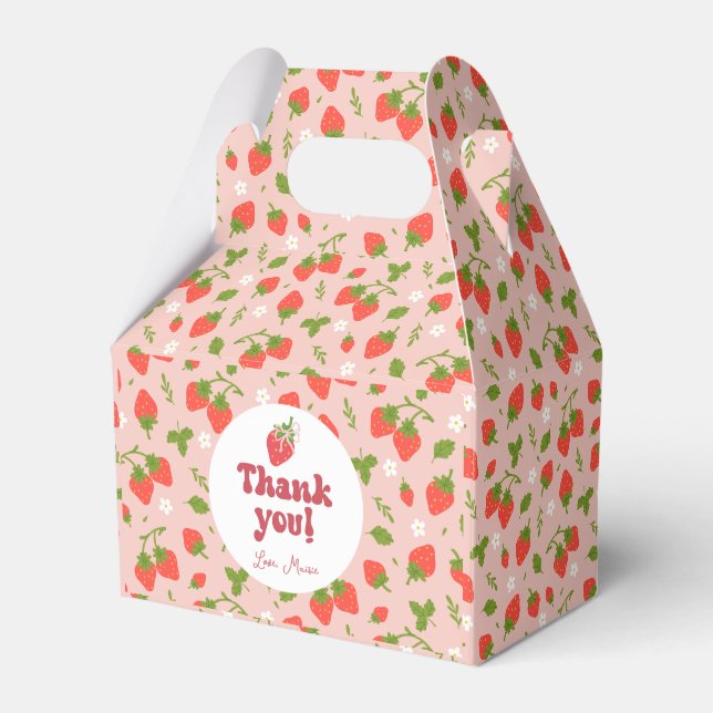 Blumenrosa Erdbeermuster Personalisiertes Party Geschenkschachtel (Vorderseite)