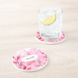 Blumenrosa Fusion Wasserfarbe Mit Monogramm Getränkeuntersetzer