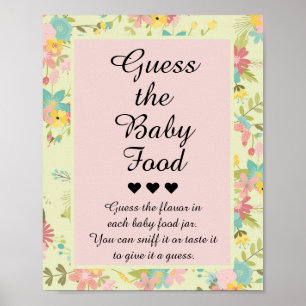 Blumenrosa Gelb Grün rät das Baby Food Game Poster