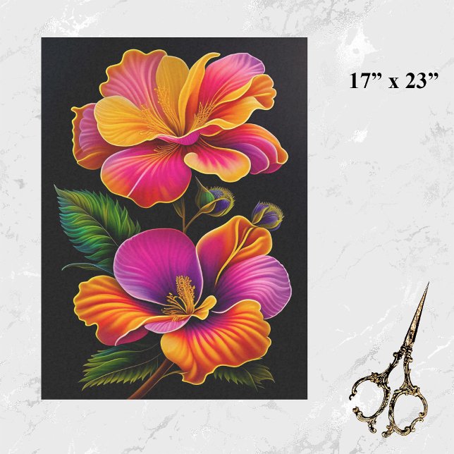 Blumenrosa Gelbe botanische Illustration Groß Seidenpapier (Von Creator hochgeladen)