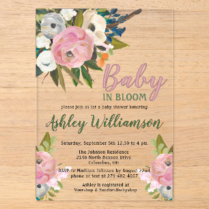 Blumenrosa Girl Baby in blutfarbener Handfarbe Acryleinladungen