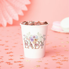 Blumenrosa Glitzer Baby Monogram Babydusche Pappbecher