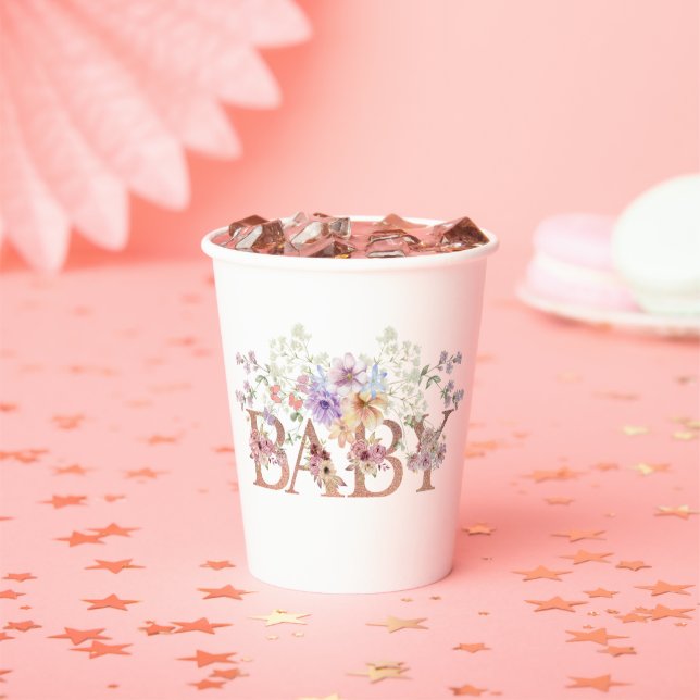 Blumenrosa Glitzer Baby Monogram Babydusche Pappbecher (Insitu)