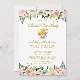 Blumenrosa Gold Brautparty Tee Party Einladung W