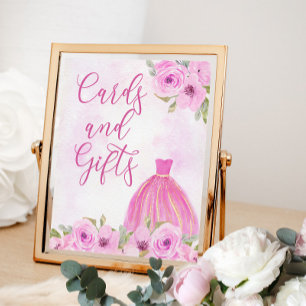 Blumenrosa Gold Prinzessinnen Kleid Karten und Ges Poster