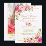 Blumenrosa Gold Sweet 16 Birthday Einladung - Foto<br><div class="desc">Aquarellfarben Rosa Rosa Blush Gold Floral 16 . Geburtstag Geburtstagsparty Einladungskarte - Foto Zurück</div>