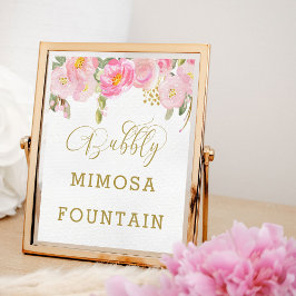 Blumenrosa Goldkalligrafie Bubbly Mimosa-Zeichen Poster