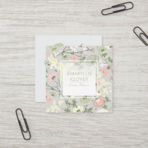 Blumenrosa Grünes graues Muster Quadratische Visitenkarte