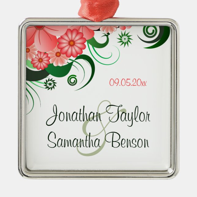 Blumenrosa Hibiskus Hochzeitsschmuck Silbernes Ornament (Vorne)