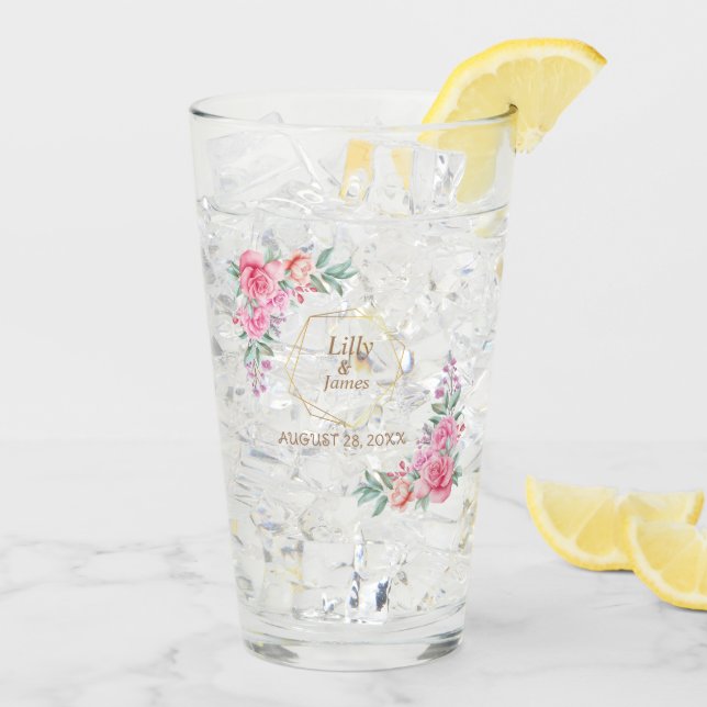 Blumenrosa Hochzeit Glas (Rückseite Ice)