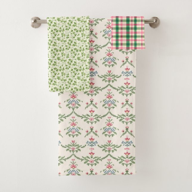 Blumenrosa Hütte Gartenmuster Badhandtuch Set (Insitu)