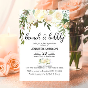 Blumenrosa Ivory Brunch & Bubbly Brautparty Einladung