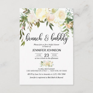 Blumenrosa Ivory Brunch & Bubbly Brautparty Einladung
