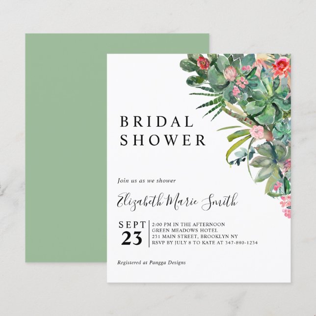 Blumenrosa Kaktus Haushalt Bridal Dusche Einladung (Vorne/Hinten)