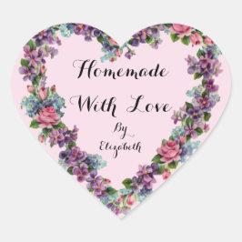 Blumenrosa Kalligraphie, hausgemacht mit Liebe Herz-Aufkleber