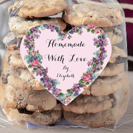 Blumenrosa Kalligraphie, hausgemacht mit Liebe Herz-Aufkleber