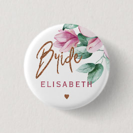 Blumenrosa Kupfertypografie-Brautparty Button