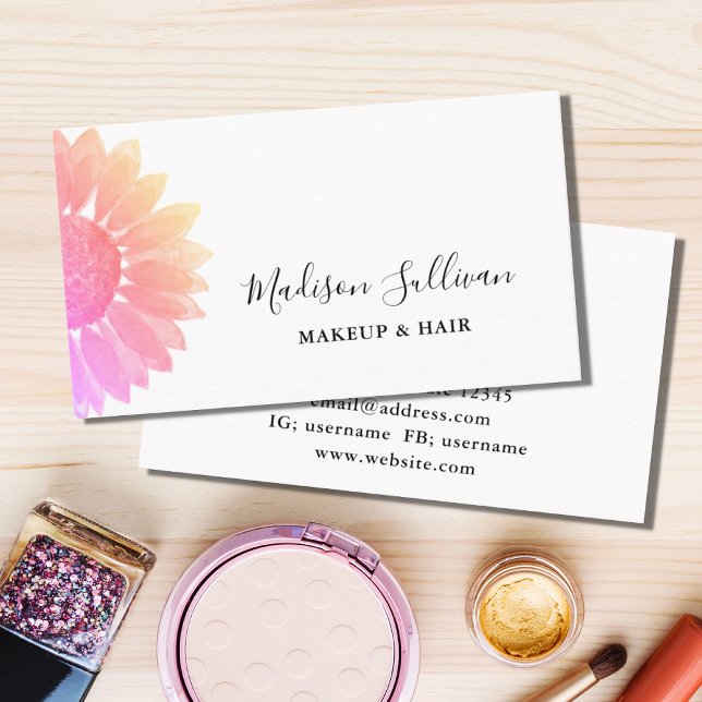 Blumenrosa-Makeup und Friseur-Visitenkarte Visitenkarte (Von Creator hochgeladen)