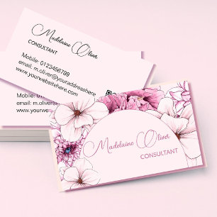 Blumenrosa Modernes Elegantes Feminine QR Code Gol Visitenkarte