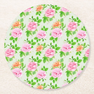 Blumenrosa-Muster-23675 Runder Pappuntersetzer