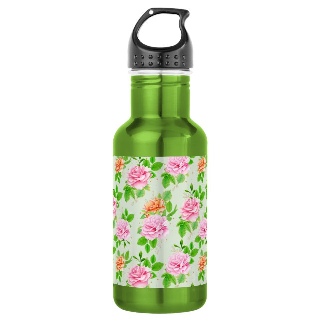Blumenrosa-Muster-2367 Edelstahlflasche (Vorderseite)