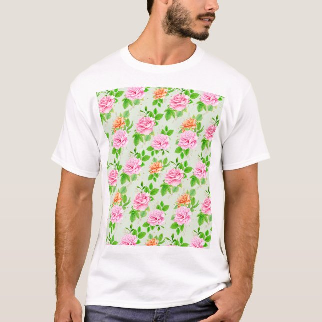 Blumenrosa-Muster-2367 T-Shirt (Vorderseite)