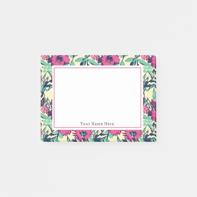 Blumenrosa Muster Post-it Klebezettel (Vorderseite)