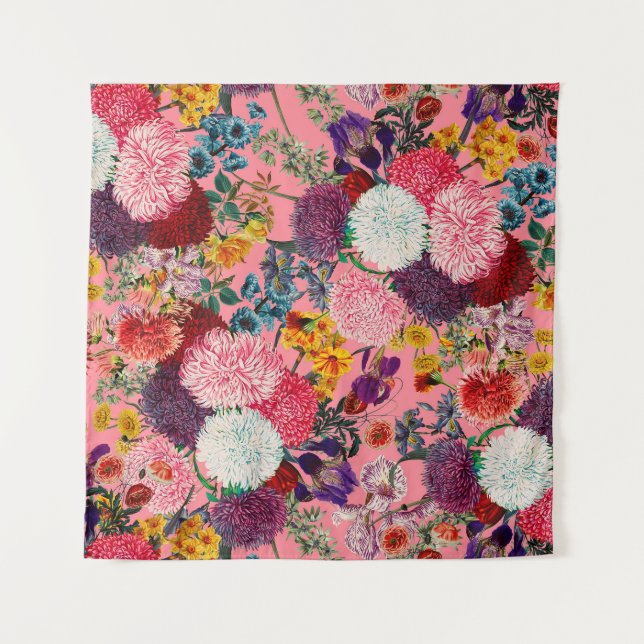 Blumenrosa Muster Wandteppich (Vorderseite)