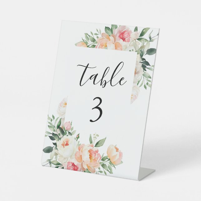 Blumenrosa-Peonies Hochzeitsklammer - Tischnummer Sockelschild (Vorderseite)