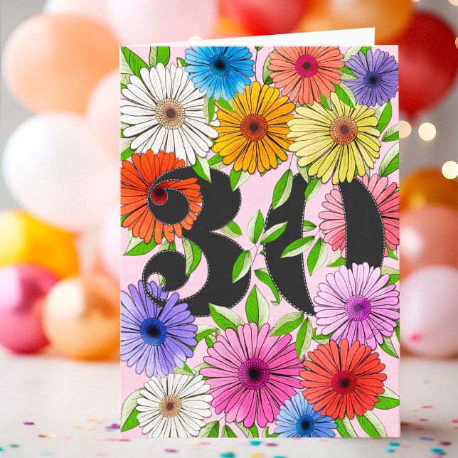 Blumenrosa Personalisiert 30. Geburtstag Karte (Von Creator hochgeladen)
