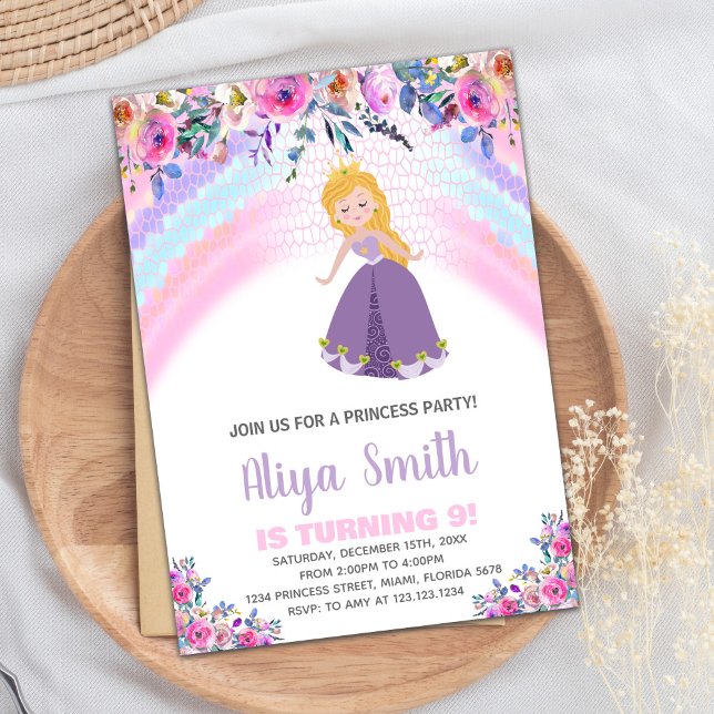 Blumenrosa Prinzessin Einladungen zum Geburtstag (Floral Pink Princess Birthday Invitations)