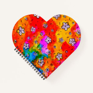 Blumenrosa, Red & White Watercolor Heart Notebook Notizbuch
