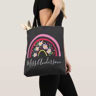Blumenrosa Regenbogen Personalisiert Teacher Gesch Tasche