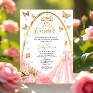 Blumenrosa Rosa Rosa Quinceanera Einladung