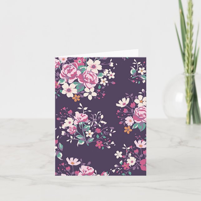 Blumenrosa Rose und Daisy-Blume Lila Notecard Dankeskarte (Vorderseite)